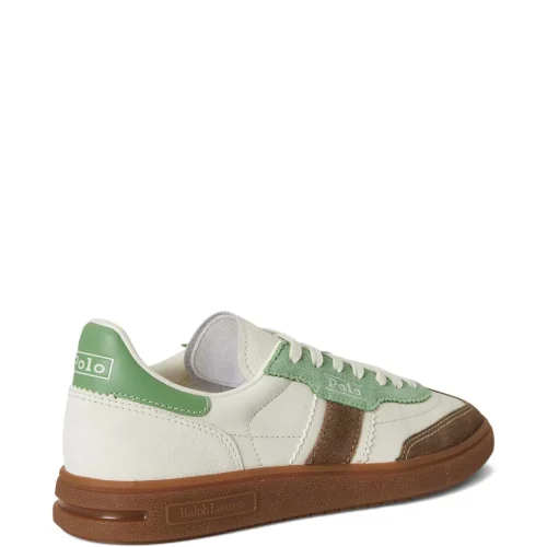 POLO 4920 סניקרס עור לוגו -צבע ירוק שילוב חום