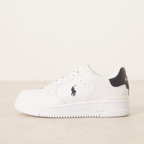 POLO 809P01636 סניקרס עור לוגו -צבע לבן כחול אדום