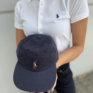 Polo 710834737 -כובע כחול רצועת עור מאחורה